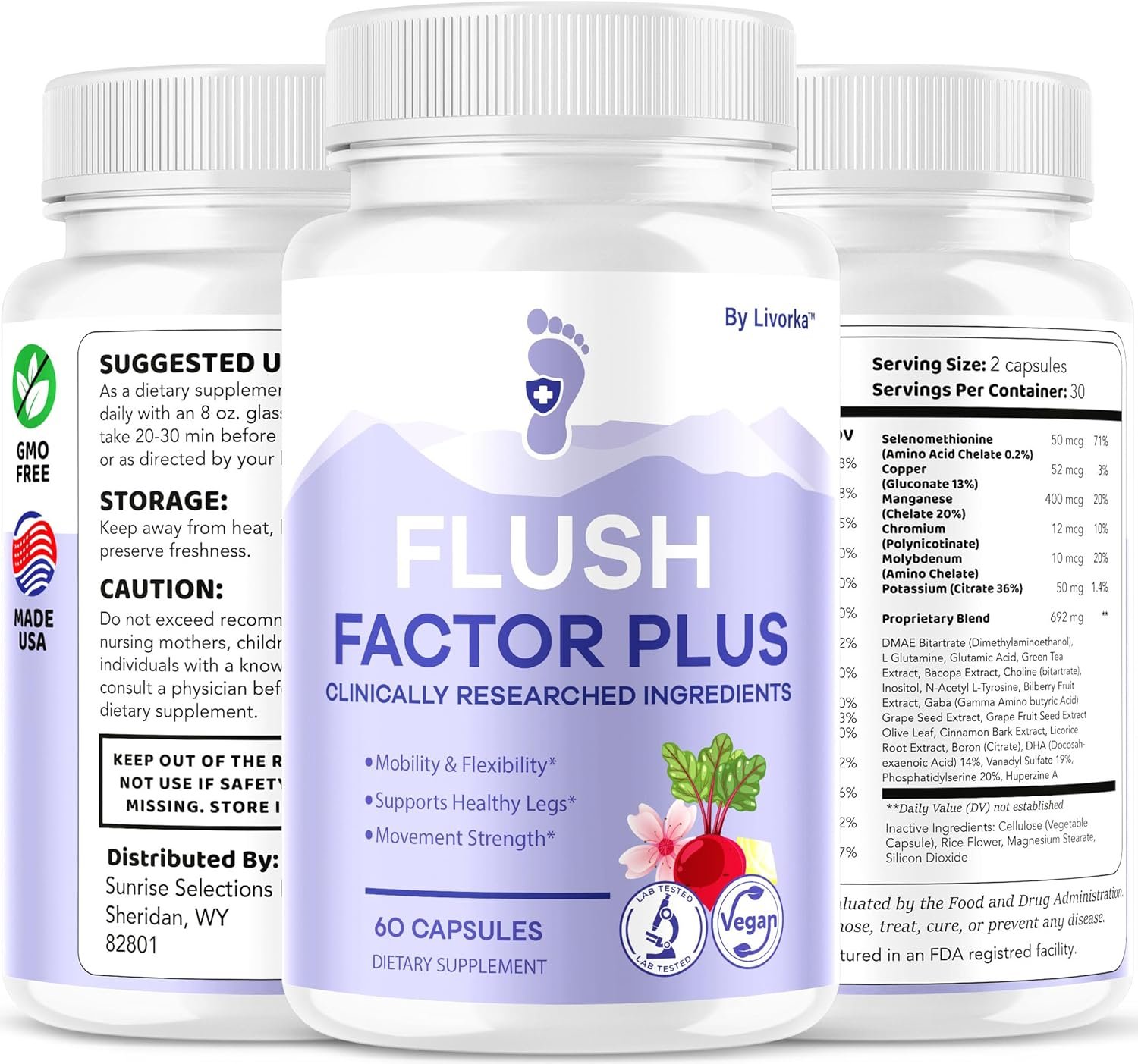 Imagem mostrando os ingredientes naturais do Flush Factor Plus